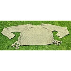 Anthropologie Moon & Madison Side Tie Cropped Sweater  Cotton blend Olive S